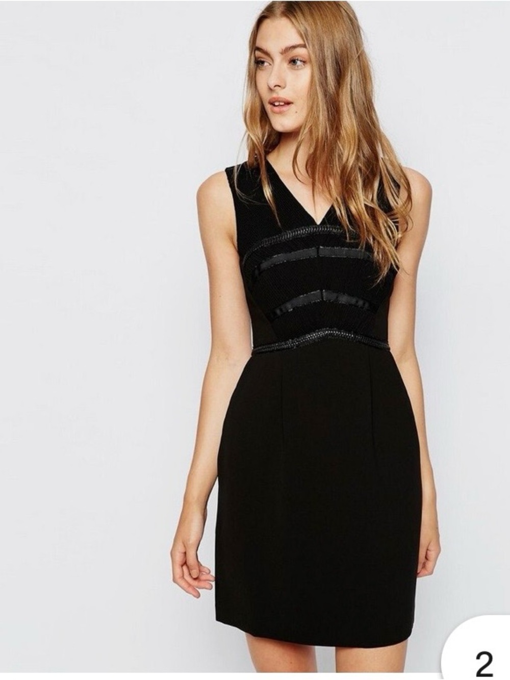 Reiss sleeveless Black Elodie mini dress with braided leather and ribbon trim